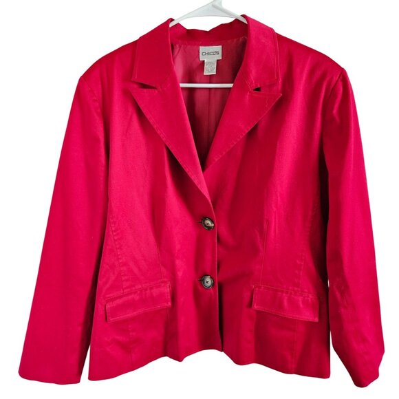 Chico's Woman SZ XL (Chico 3) Red Jacket Pockets Lined Colorful Lt Weight Preppy - Picture 1 of 7